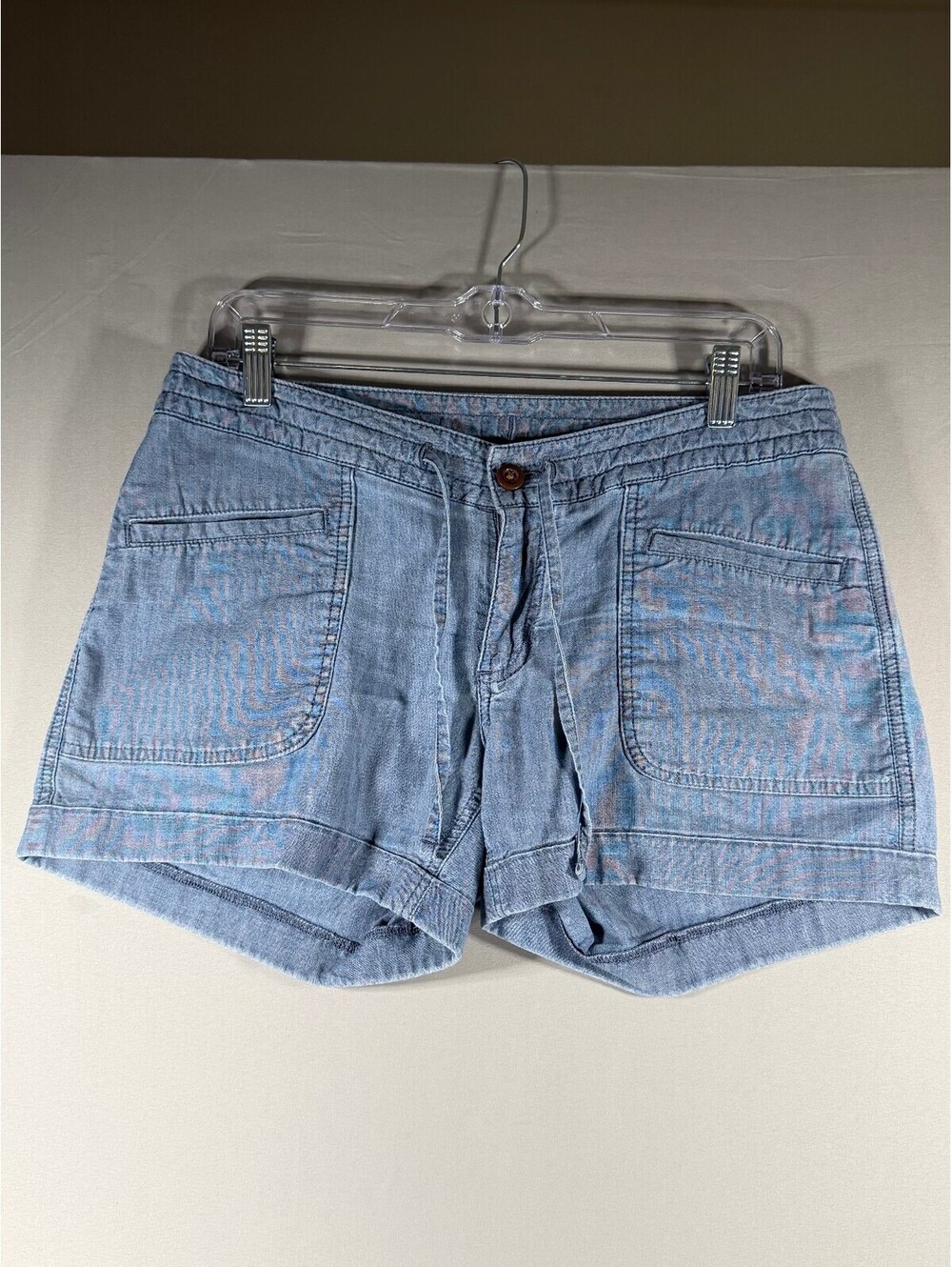 The North Face Women's Light Blue Denim Shorts With Button & Drawstring Size 8